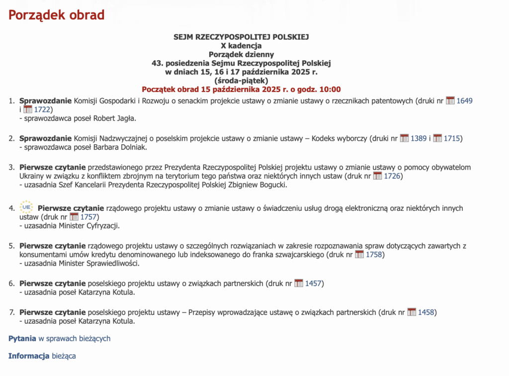Pierwsze czytanie rządowego projektu ustawy o szczególnych rozwiązaniach w zakresie rozpoznawania spraw dotyczących zawartych z konsumentami umów kredytu denominowanego lub indeksowanego do franka szwajcarskiego odbędzie się już 15.10.2025